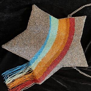 Mary Frances Beaded Star-Shaped Crossbody with Rainbow Fringe